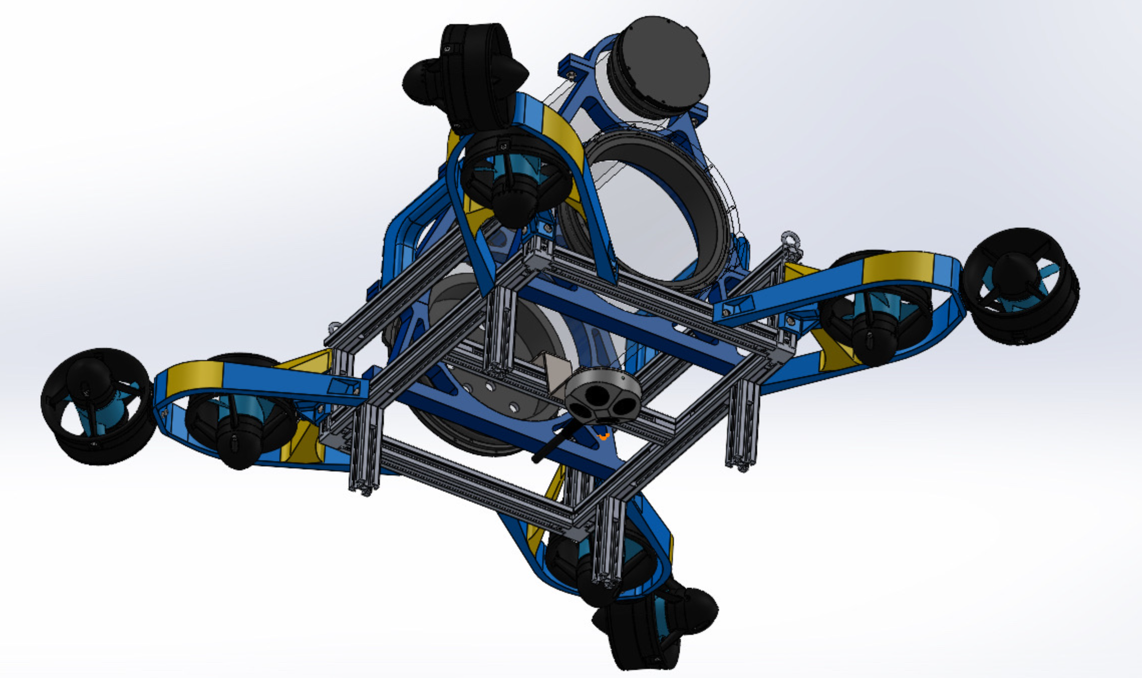 A CAD model of a prototype for a robotic autonomous submarine.