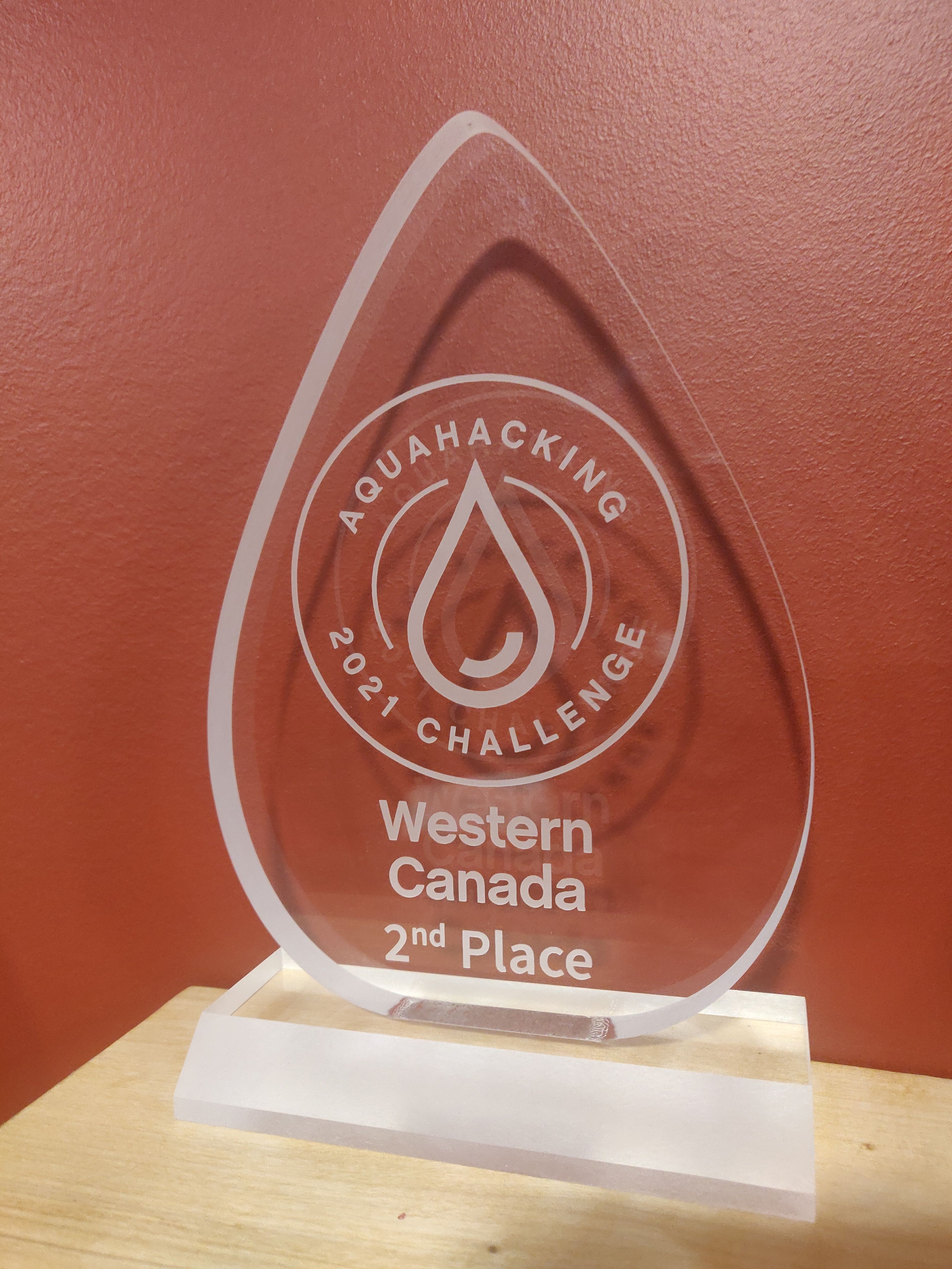 A second place trophy for the Aquahacking competition.